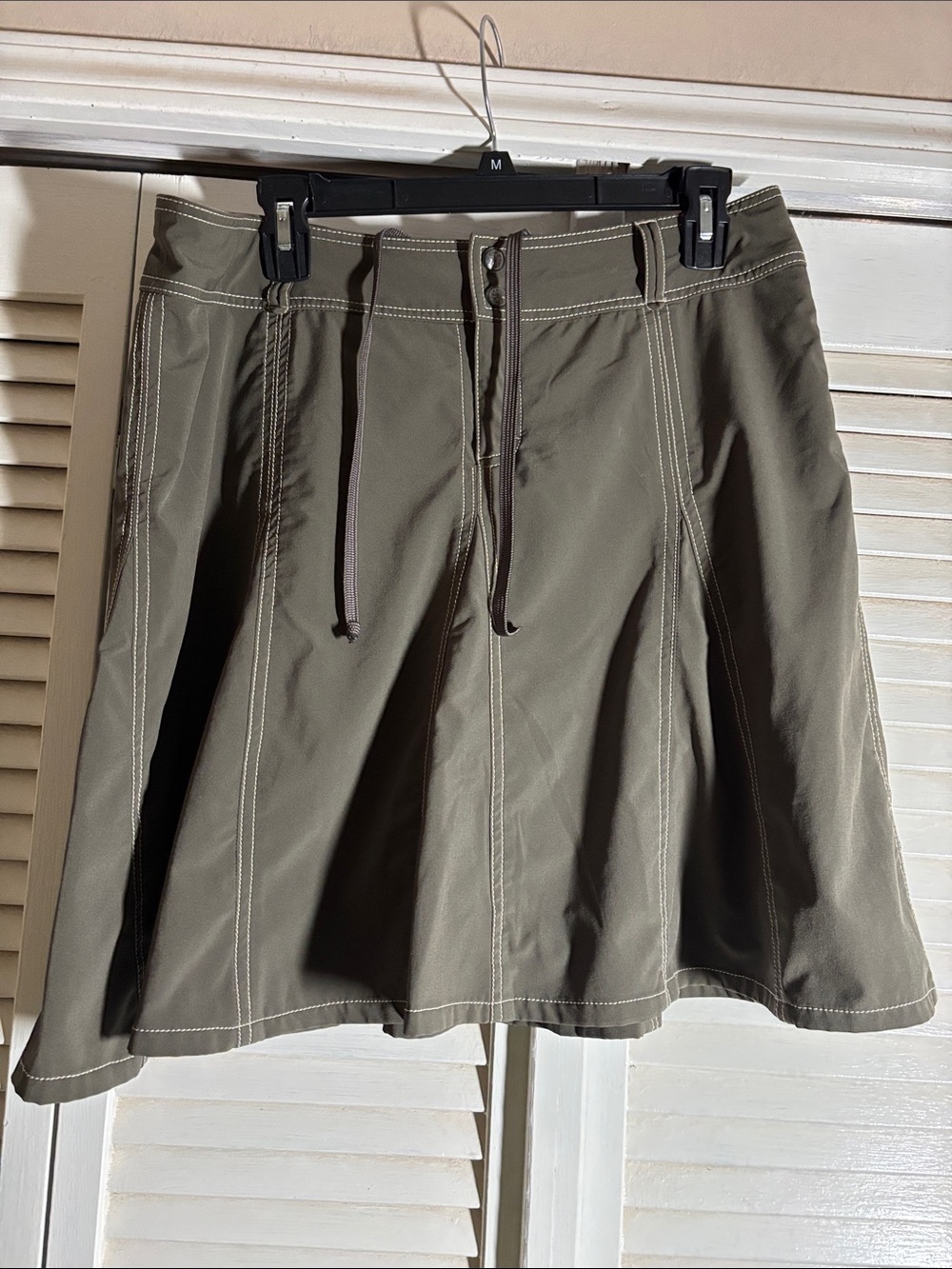 Olive Green A-Line Skort with Contrast Stitching